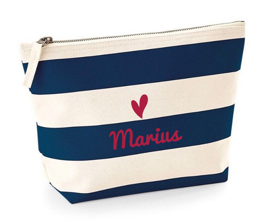POCHETTE MARINIÈRE RAYÉE BLEU ET BEIGE PERSONNALISABLE