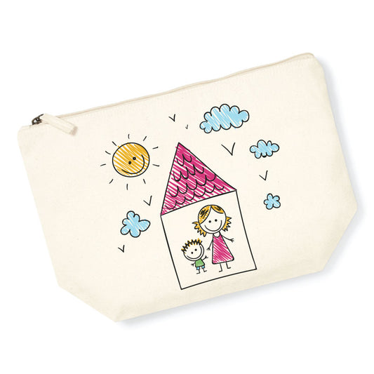 Trousse personnalisée avec dessin ou photo – coton biologique 340 g/m², écoresponsable, cadeau unique et durable.