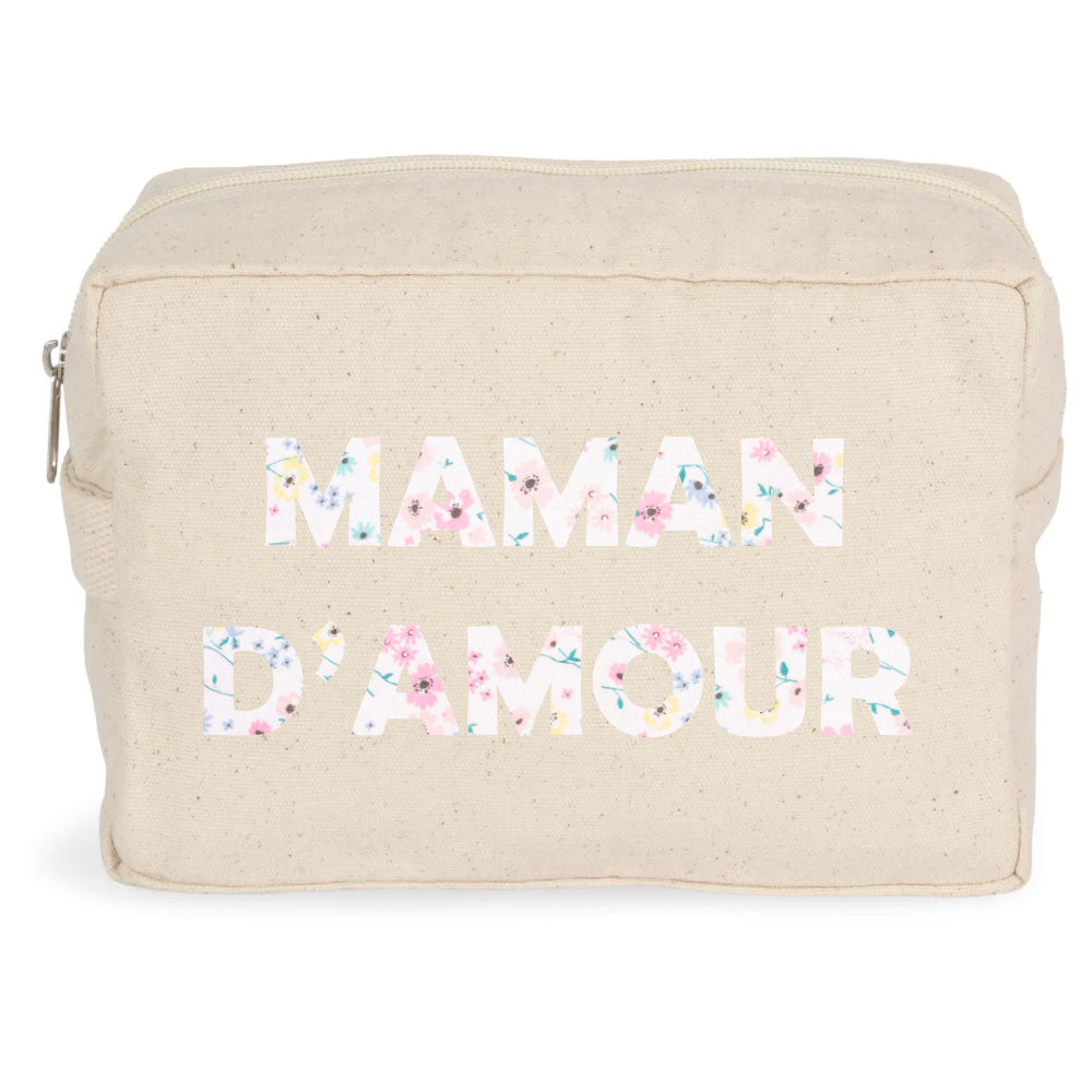 TROUSSE DE TOILETTE MAMAN D'AMOUR CADEAU POUR ELLE CADEAU POUR MAMAN FÊTE DES MÈRES, ANNIVERSAIRE OU NOËL  EN COTON BIO