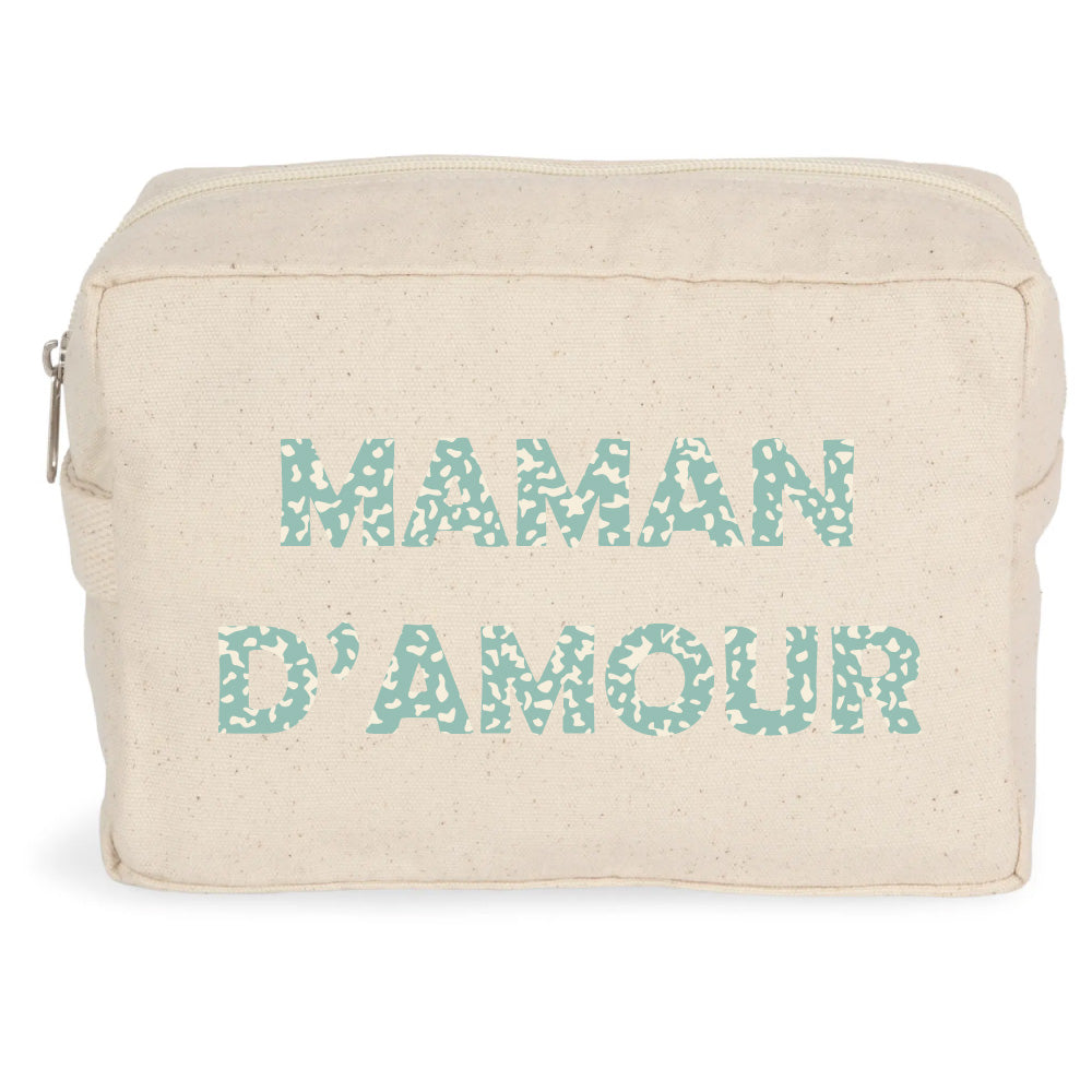 TROUSSE DE TOILETTE MAMAN D'AMOUR CADEAU POUR ELLE CADEAU POUR MAMAN FÊTE DES MÈRES, ANNIVERSAIRE OU NOËL  EN COTON BIO