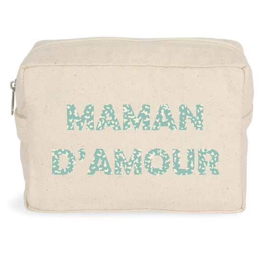 TROUSSE DE TOILETTE MAMAN D'AMOUR CADEAU POUR ELLE CADEAU POUR MAMAN FÊTE DES MÈRES, ANNIVERSAIRE OU NOËL  EN COTON BIO