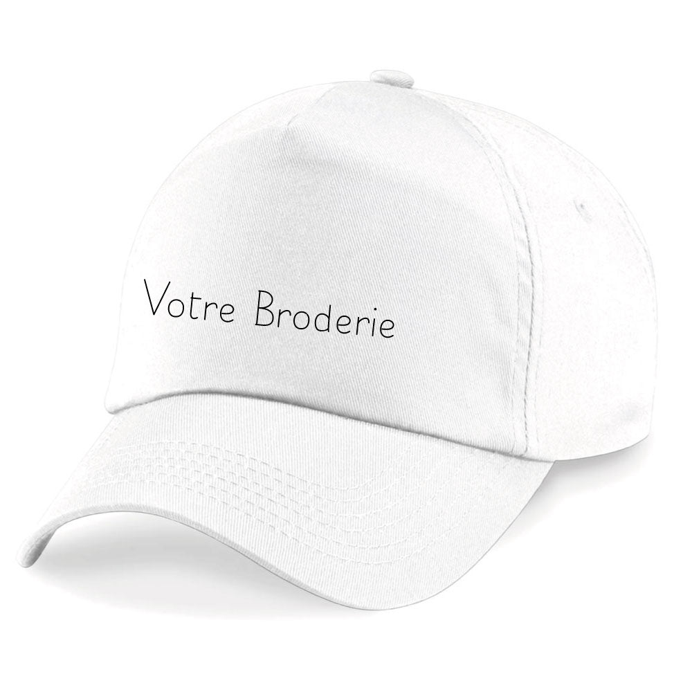 Casquette blanc personnalisée en broderie – coton épais, ajustable, unisexe, message brodé sur le devant.