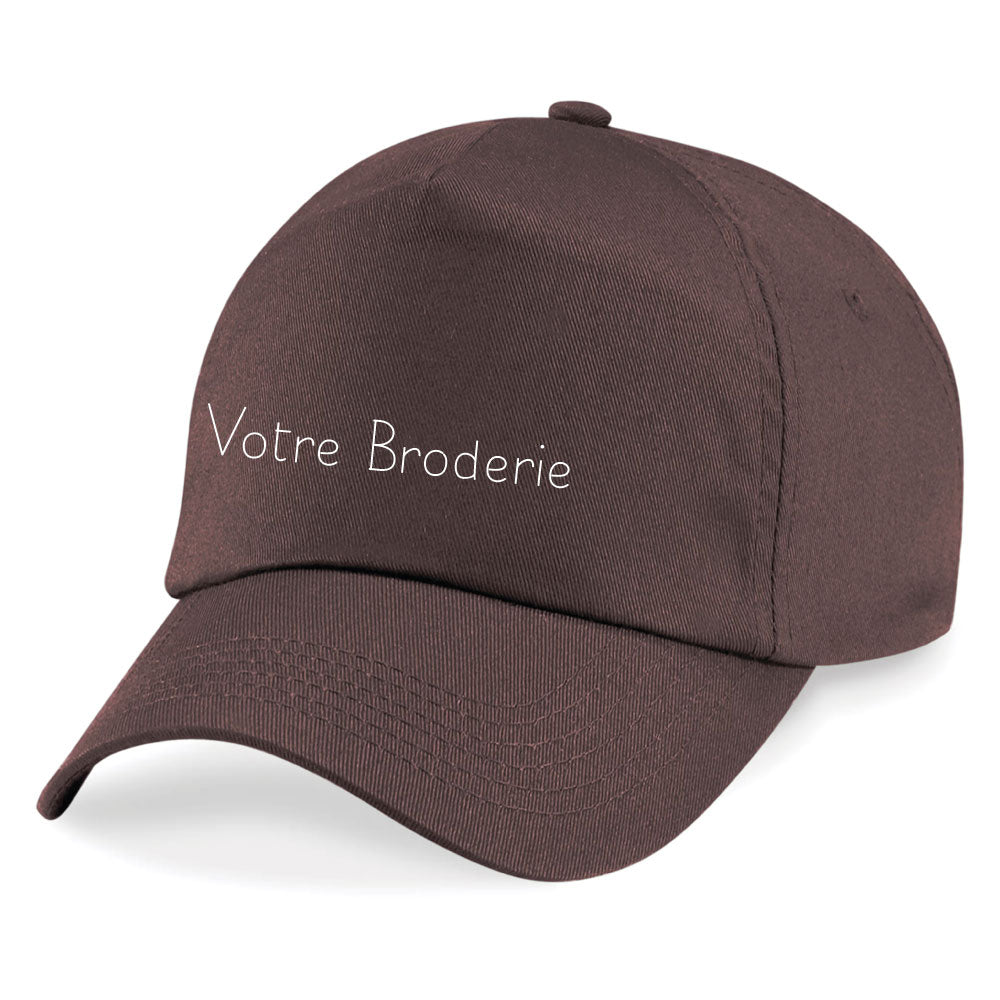 Casquette marron personnalisée en broderie – coton épais, ajustable, unisexe, message brodé sur le devant.