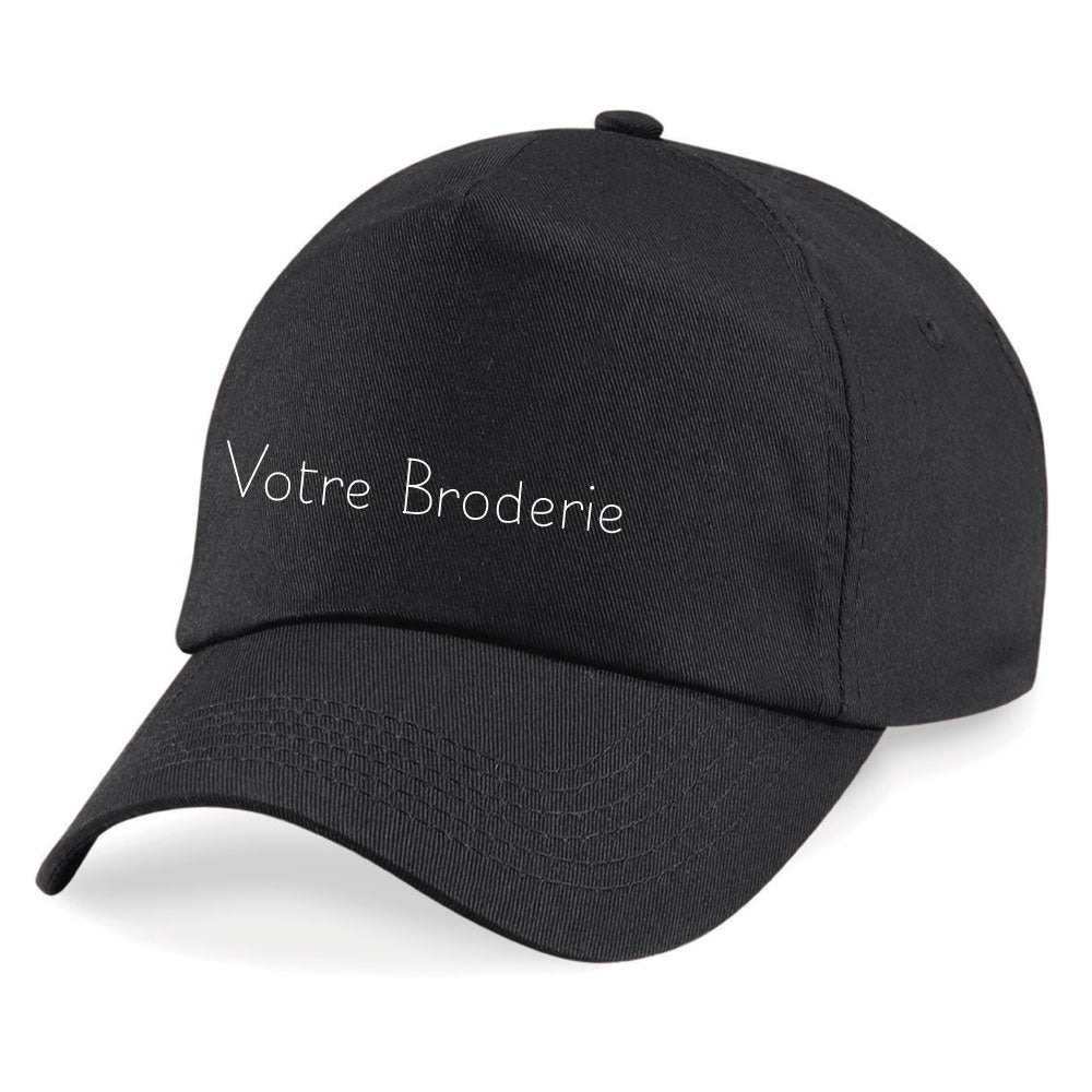 Casquette noir personnalisée en broderie – coton épais, ajustable, unisexe, message brodé sur le devant.