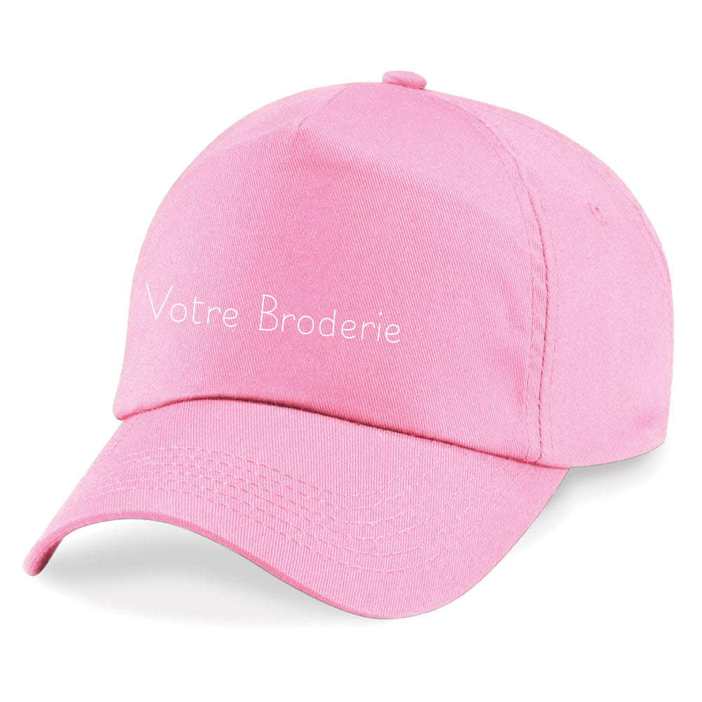 Casquette rose personnalisée en broderie – coton épais, ajustable, unisexe, message brodé sur le devant.